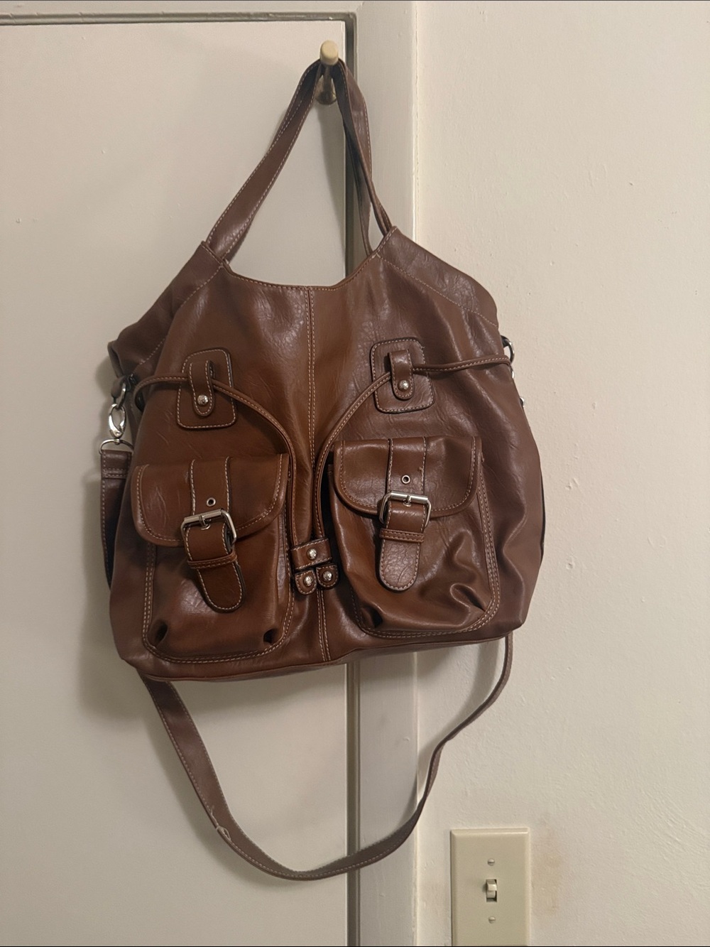 New York & Company Leather Tote Bag in Brown - Classic Women’s Shoulder Bag